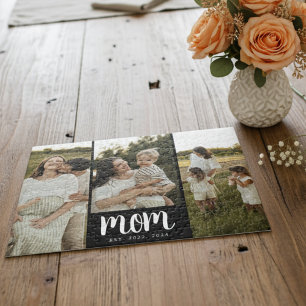 Mom Established Script Black 3 Photo Jigsaw Puzzle