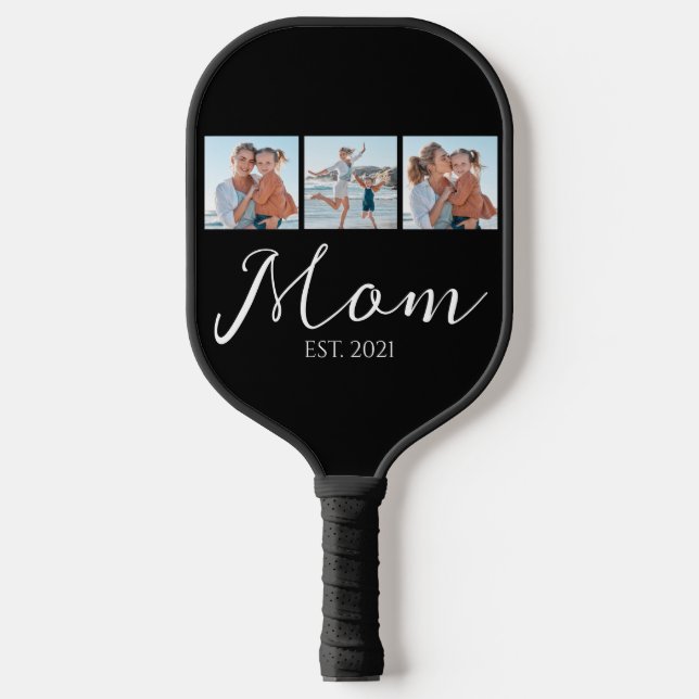 Mom Established Script Black 3 Photo  Pickleball Paddle (Front)