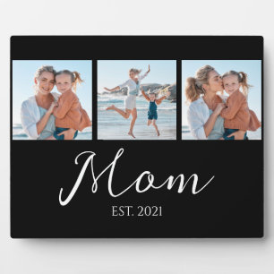 Mom Established Script Black 3 Photo Plaque