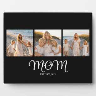 Mom Established Script Black 3 Photo Plaque