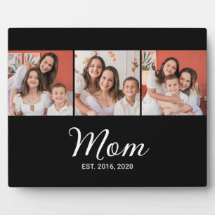 Mom Established Script Black 3 Photo Plaque