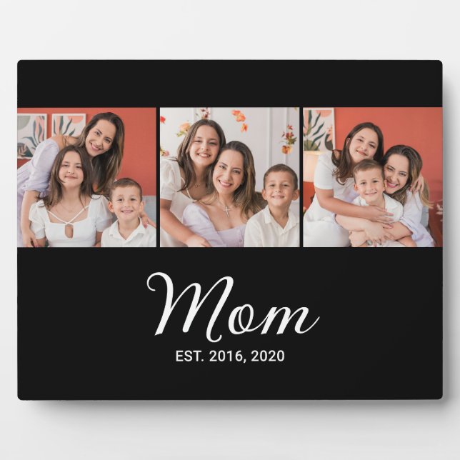 Mom Established Script Black 3 Photo Plaque (Front)