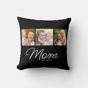 Mom Established Script Black 3 Photo Throw Pillow