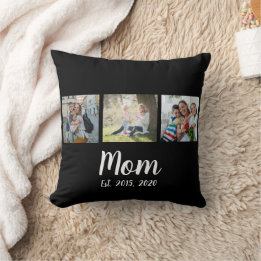 Mom Established Script Black 3 Photo Throw Pillow