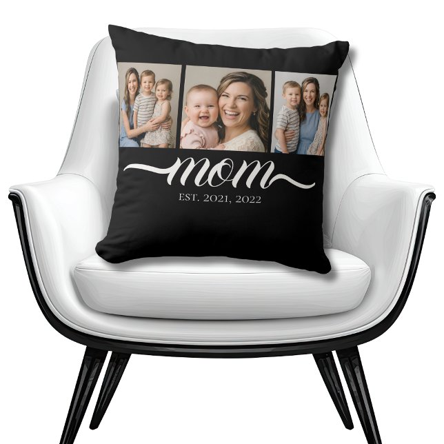 Mom Established Script Black 3 Photo  Throw Pillow (Creator Uploaded)