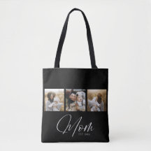 Mom Established Script Black 3 Photo Tote