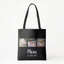 Mom Established Script Black 3 Photo Tote Bag