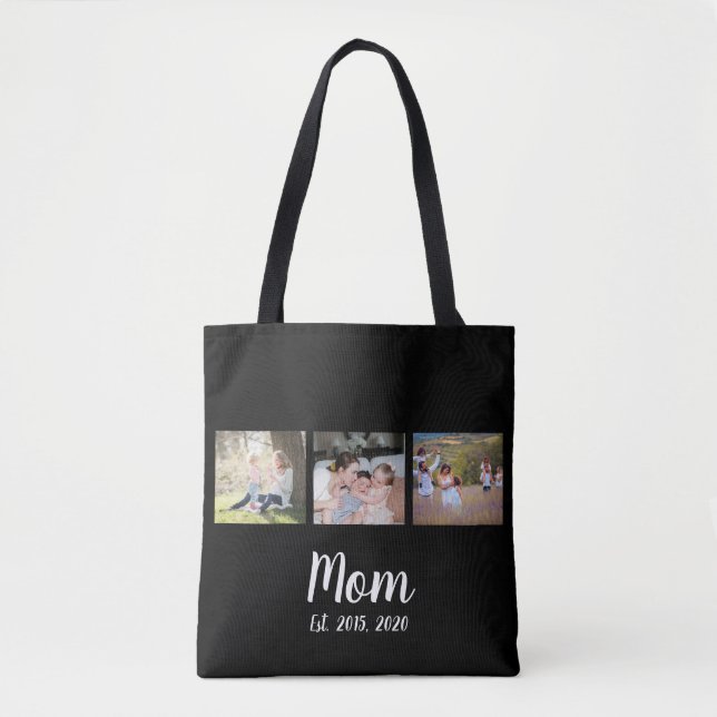 Mom Established Script Black 3 Photo Tote Bag (Devant)