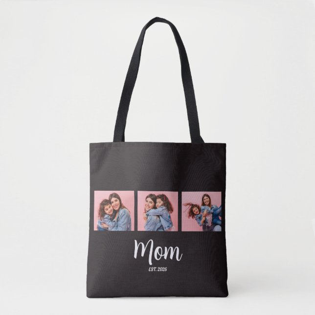 Mom Established Script Black 3 Photo  Tote Bag (Front)