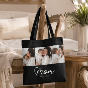 Mom Established Script Black 3 Photo Tote Bag