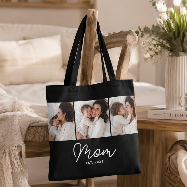 Mom Established Script Black 3 Photo Tote Bag (Creator Uploaded)