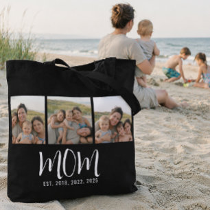Mom Established Script Black 3 Photo Tote Bag