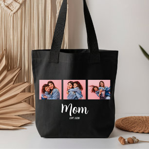 Mom Established Script Black 3 Photo  Tote Bag