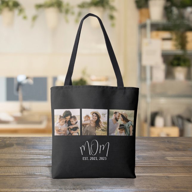 Mom Established Script Black 3 Photo Tote Bag (Creator Uploaded)