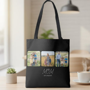 Mom Established Script Black 3 Photo Tote Bag