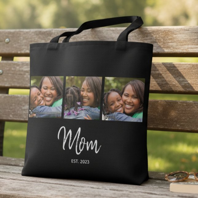 Mom Established Script Black 3 Photo Tote Bag (Creator Uploaded)