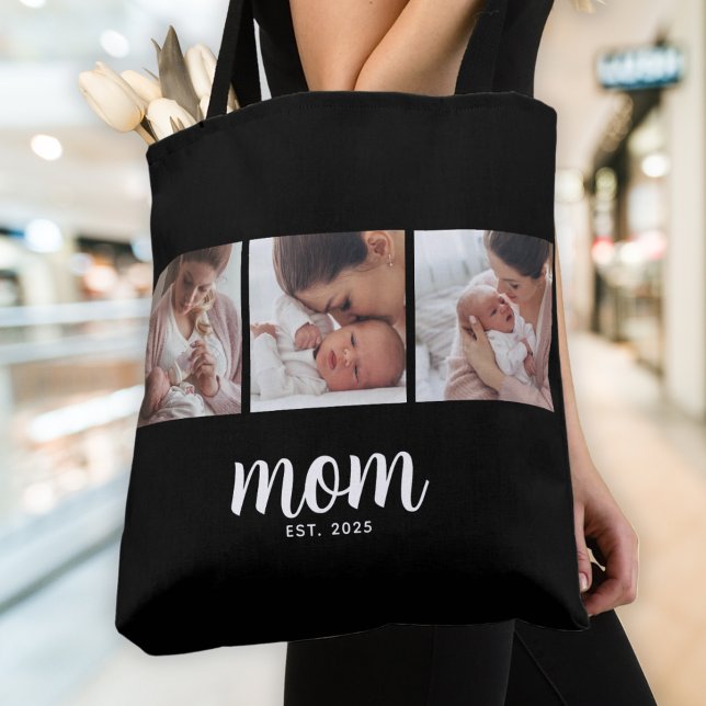 Mom Established Script Black 3 Photo Tote Bag (Creator Uploaded)