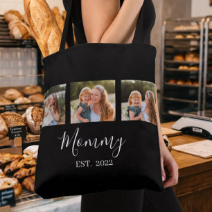 Mom Established Script Black 3 Photo Tote Bag