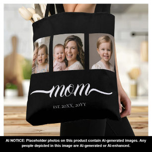 Mom Established Script Black 3 Photo Tote Bag