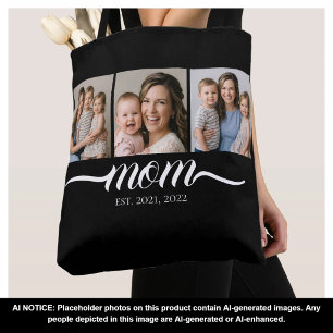 Mom Established Script Black 3 Photo Tote Bag