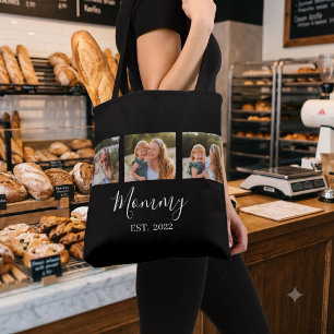 Mom Established Script Black 3 Photo Tote Bag