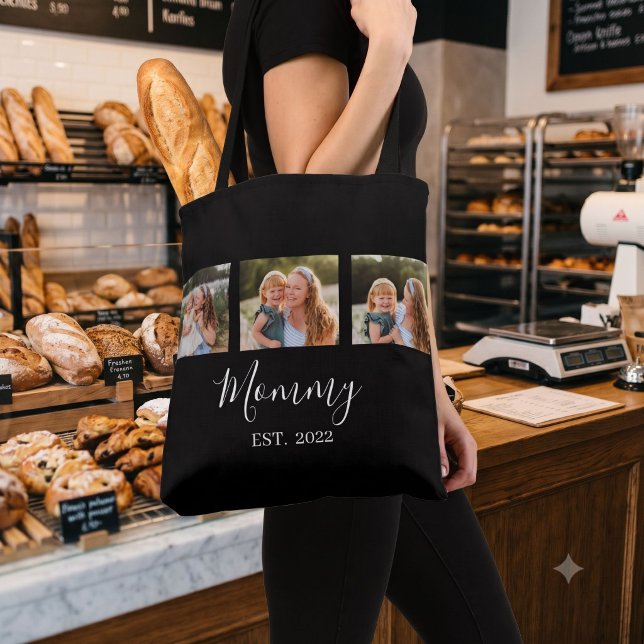 Mom Established Script Black 3 Photo Tote Bag (Creator Uploaded)