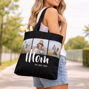 Mom Established Script Black 3 Photo Tote Bag