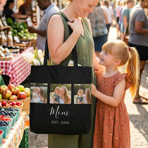 Mom Established Script Black 3 Photo Tote Bag
