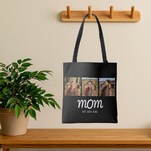 Mom Established Script Black 3 Photo Tote Bag