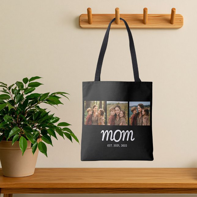 Mom Established Script Black 3 Photo Tote Bag (Creator Uploaded)