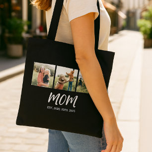 Mom Established Script Black 3 Photo Tote Bag