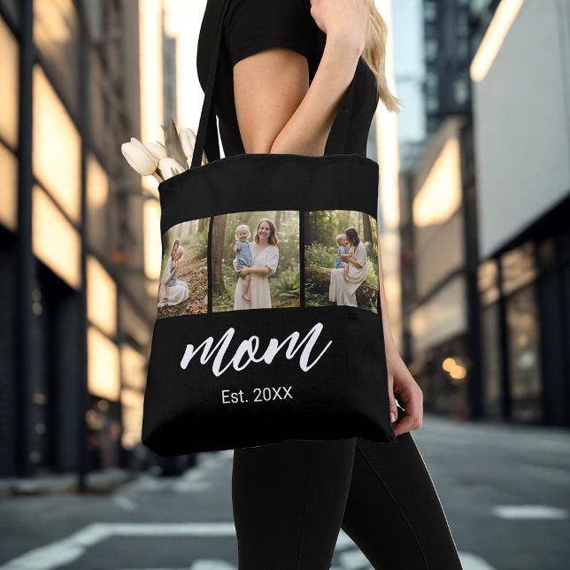 Mom Established Script Black 3 Photo Tote Bag (Creator Uploaded)
