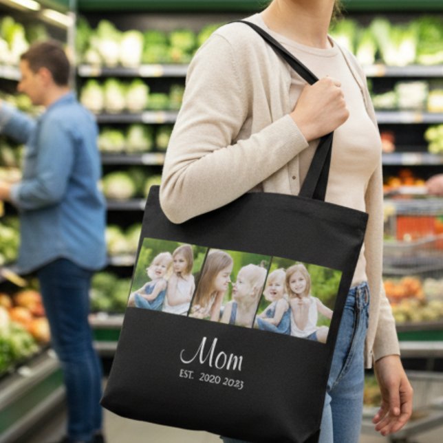 Mom Established Script Black 3 Photo Tote Bag (Creator Uploaded)