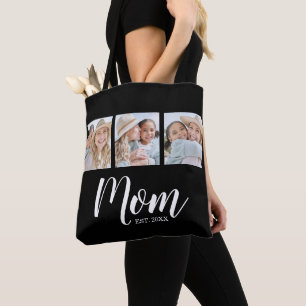 Mom Established Script Black 3 Photo Tote Bag