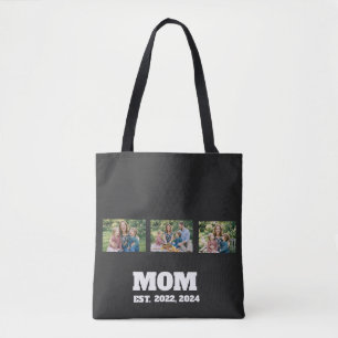 Mom Established Script Black 3 Photo Tote Bag