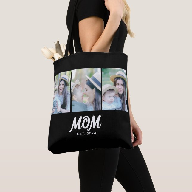 Mom Established Script Black 3 Photo Tote Bag (De près)
