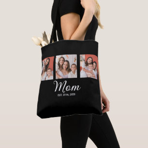Mom Established Script Black 3 Photo Tote Bag
