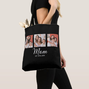 Mom Established Script Black 3 Photo Tote Bag