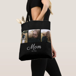 Mom Established Script Black 3 Photo Tote Bag