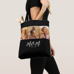 Mom Established Script Black 3 Photo Tote Bag