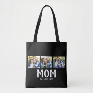 Mom Established Script Black 3 Photo Tote Bag