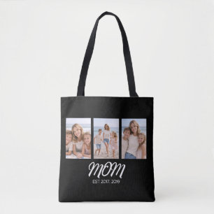 Mom Established Script Black 3 Photo Tote Bag
