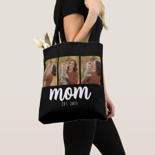 Mom Established Script Black 3 Photos Tote Bag