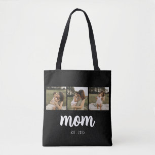 Mom Established Script Black 3 Photos Tote Bag