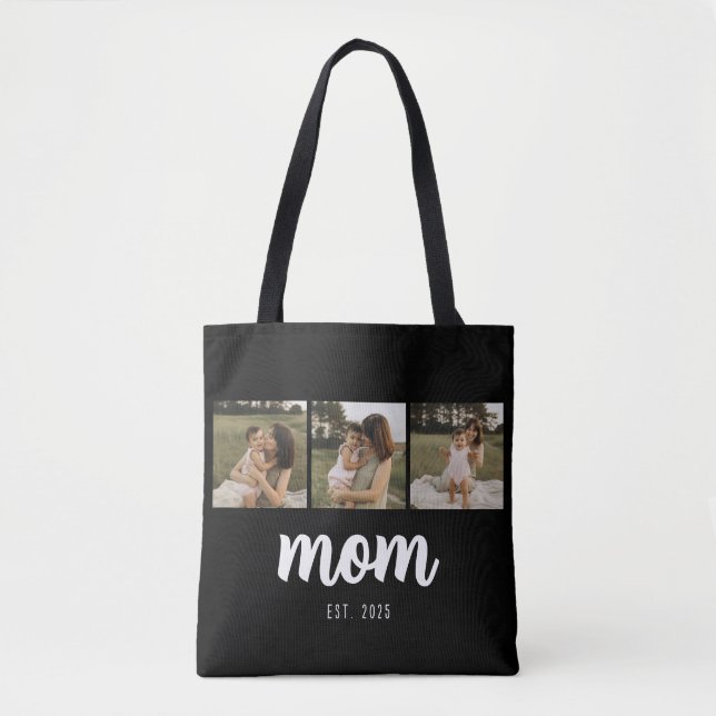 Mom Established Script Black 3 Photos Tote Bag (Devant)