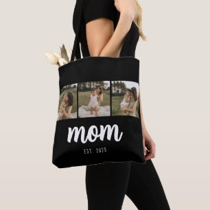 Mom Established Script Black 3 Photos Tote Bag