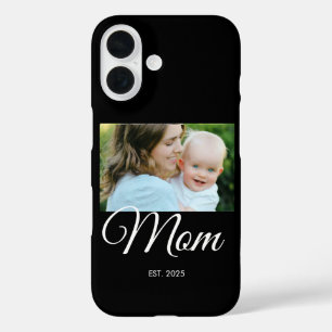 Mom Established Script Black Photo iPhone 16 Case