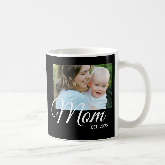 Mom Established Script Black Photo  Coffee Mug (Right)