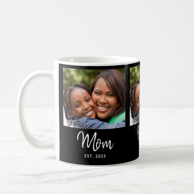 Mom Established Script Black Photo Coffee Mug (Left)