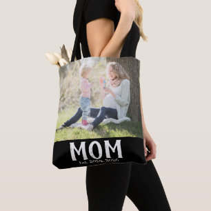 Mom Established Script black Photo Gift Tote Bag